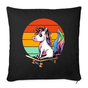 Licorne Skateboard Retro - Coussin et housse de 45 x 45 cm - noir - Devant