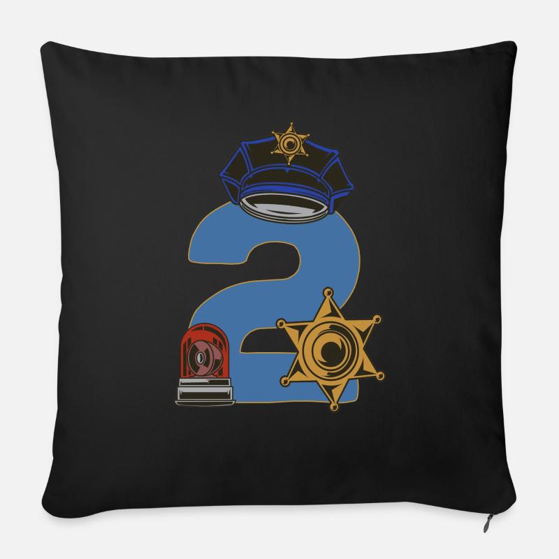 Ich bin schon 2 Jahre Kindergeburtstag Polizei - Sofakissen mit Füllung 45 x 45 cm - Schwarz