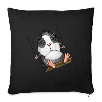 Cochon d’Inde mignon sur balançoire - Coussin et housse de 45 x 45 cm - noir - Devant