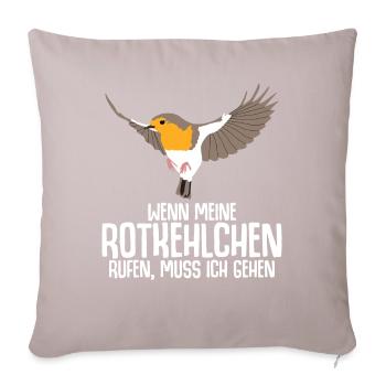Rotkehlchen Vogel - Sofakissen mit Füllung 45 x 45 cm - helles Taupe - Vorne