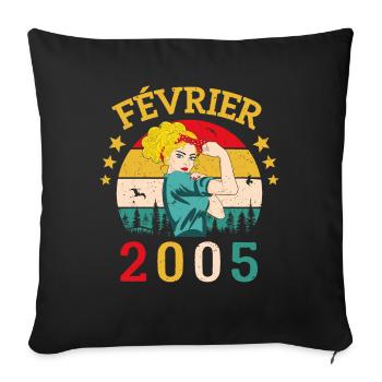 Février 2005 anniversaire idée cadeau vintage 2005 - Coussin et housse de 45 x 45 cm - noir - Devant