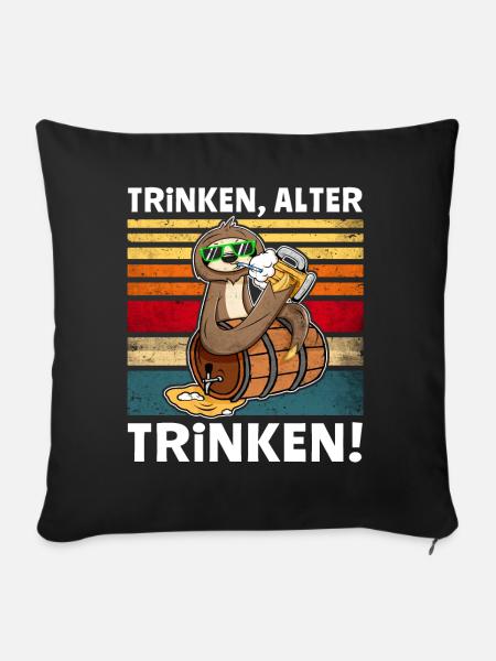 Bier Trinken Faultier Trinksprüche - Sofakissen mit Füllung 45 x 45 cm - Schwarz