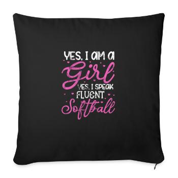 Fille de softball - Coussin et housse de 45 x 45 cm - noir - Devant