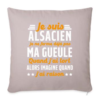 Alsacien je ferme pas ma gueule humour alsace - Coussin et housse de 45 x 45 cm - taupe clair - Devant