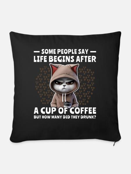 Kaffee Katze Kaffeetrinker - Sofakissen mit Füllung 45 x 45 cm - Schwarz