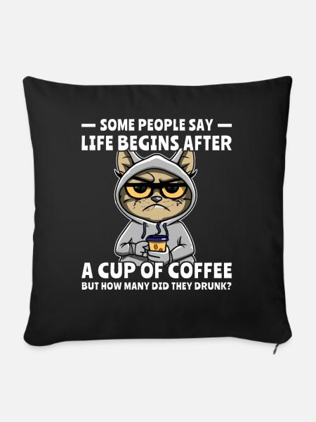 Kaffee Katze Kaffeetrinker - Sofakissen mit Füllung 45 x 45 cm - Schwarz