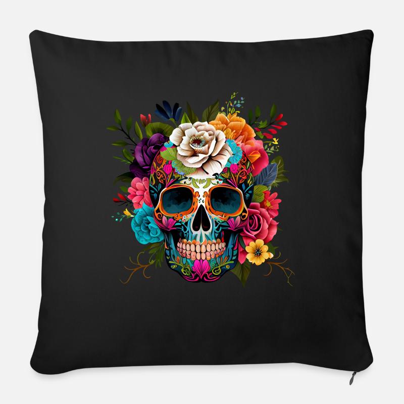 Día de Muertos Sugar Skull Mexican Skull - Sofa pillow with filling 45cm x 45cm - black