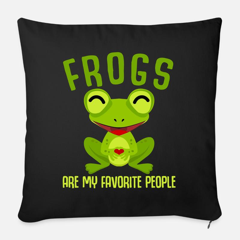 Grenouille avec cœur de grenouilles - Coussin et housse de 45 x 45 cm - noir