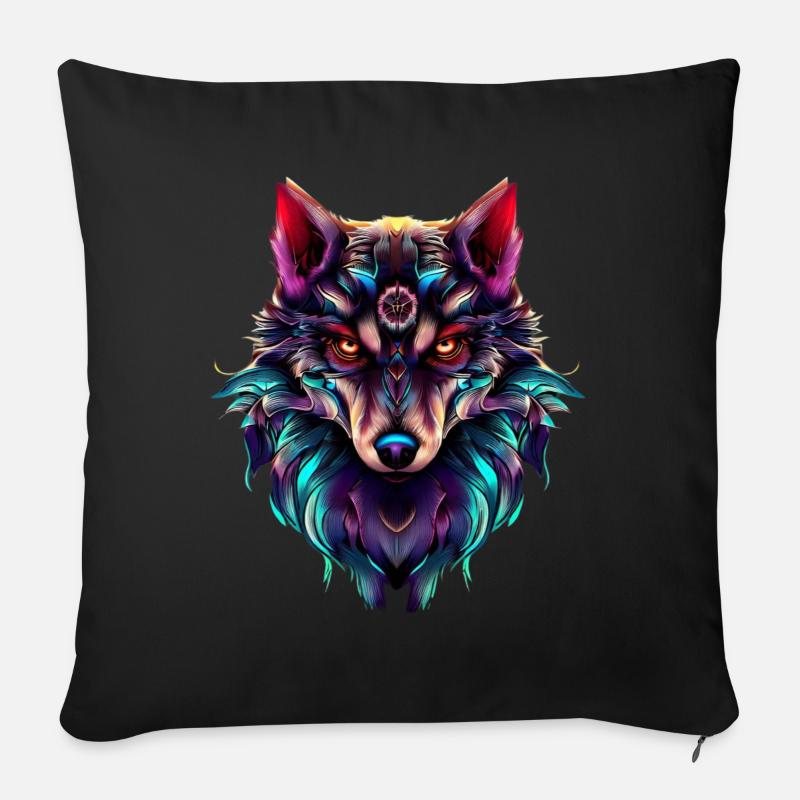 Wolfskopf Synthwave Wolf - Sofakissen mit Füllung 45 x 45 cm - Schwarz