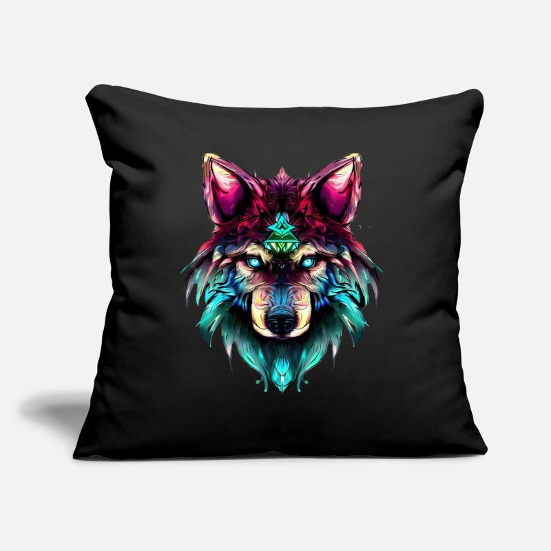 Mystic Wolf Synthwave Wolf Head Coussin et housse de 45 x 45 cm