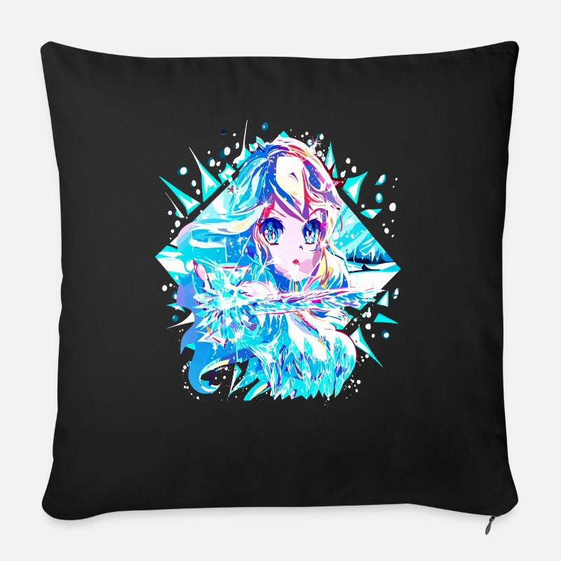 Anime Schneekönigin Eisprinzessin - Sofakissen mit Füllung 45 x 45 cm - Schwarz