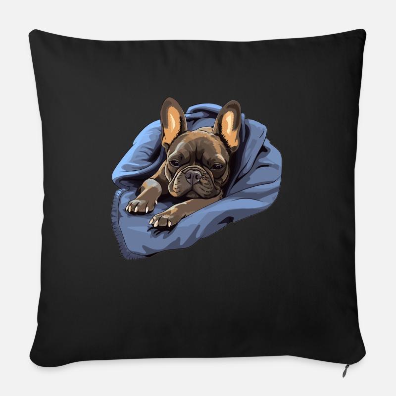 chiot chien mignon bouledogue français - Coussin et housse de 45 x 45 cm - noir