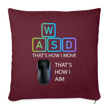 WASD Aim Gaming Zocken Videospiel, PC, Computer - Sofakissen mit Füllung 45 x 45 cm - Burgunderrot - Vorne