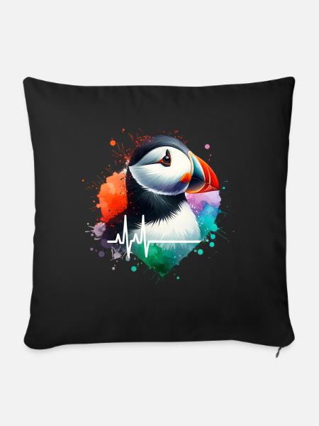 Papageientaucher Cardio - Sofakissen mit Füllung 45 x 45 cm - Schwarz