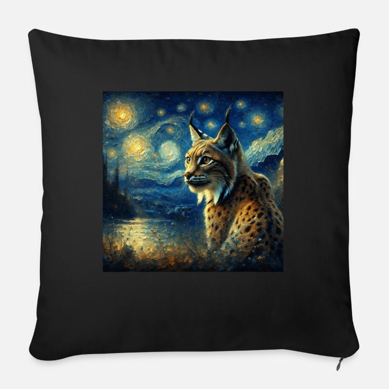 Lynx ibérique Nuit étoilée - Coussin et housse de 45 x 45 cm - noir