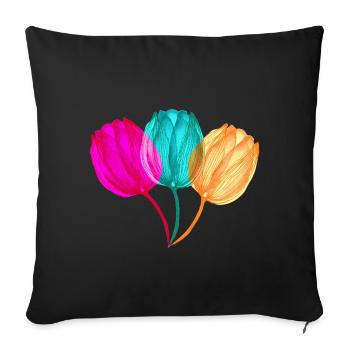 ZAZdesign® Tulip T-shirt coloré & floral - Coussin et housse de 45 x 45 cm - noir - Devant