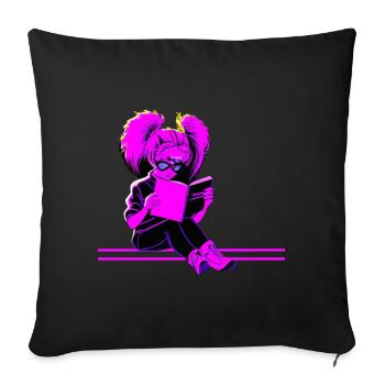 Synthwave Bookworm Girl - Coussin et housse de 45 x 45 cm - noir - Devant