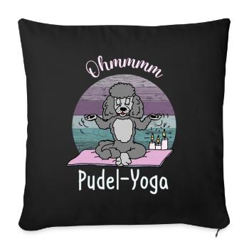 Pudelmotiv, Ohmmmm - Silber Pudel praktiziert Yoga - Sofakissen mit Füllung 45 x 45 cm - Schwarz - Vorne