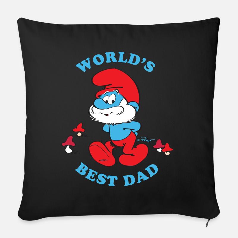 Schtroumpfs Design Citation Meilleur Père Du Monde - Coussin et housse de 45 x 45 cm - noir