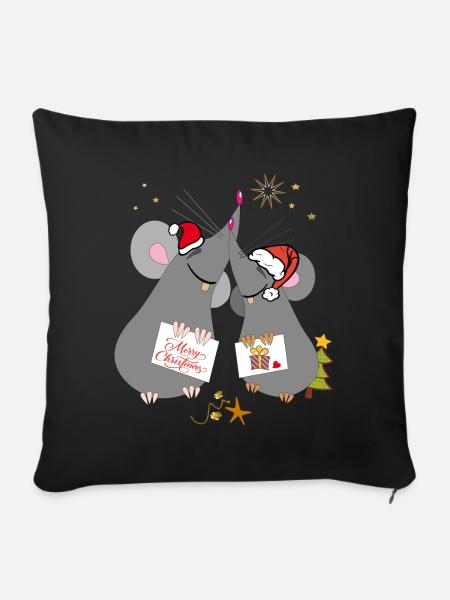 Christmas Merry Christmas Mice - Sofa pillow with filling 45cm x 45cm - black