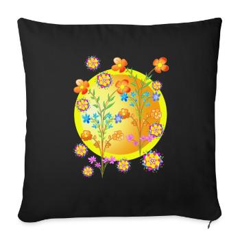 Flowers in bouquet. - Sofa pillow with filling 45cm x 45cm - black - Front