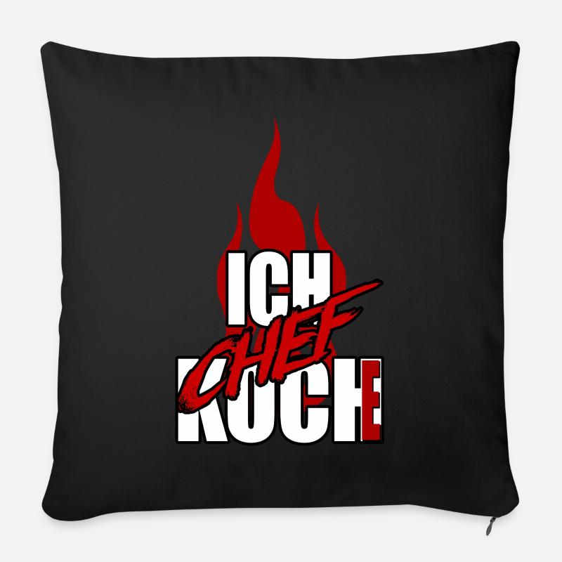I CHEF - I cook - Chef - red flame - Sofa pillow with filling 45cm x 45cm - black