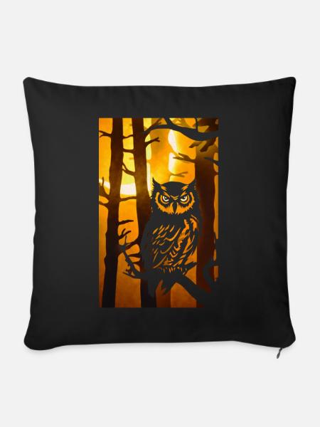Scherenschnitt – Eule - Sofakissen mit Füllung 45 x 45 cm - Schwarz