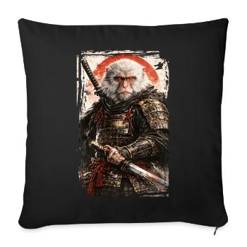Art japonais - Singe des neiges japonais - Samouraï - Coussin et housse de 45 x 45 cm - noir - Devant