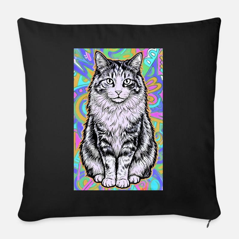 cat - Sofa pillow with filling 45cm x 45cm - black