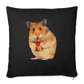 Hamster feeds pizza - Sofa pillow with filling 45cm x 45cm - black - Front