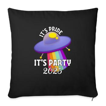 On Pridet is a party. - Sofa pillow with filling 45cm x 45cm - black - Front