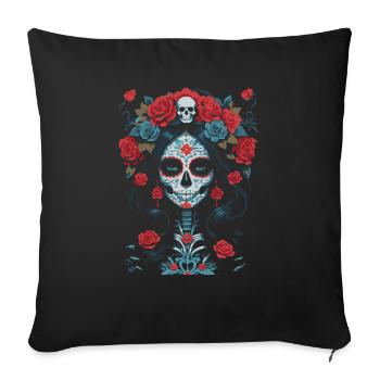 la muerte - beautiful gothic skull girl - Sofa pillow with filling 45cm x 45cm - black - Front