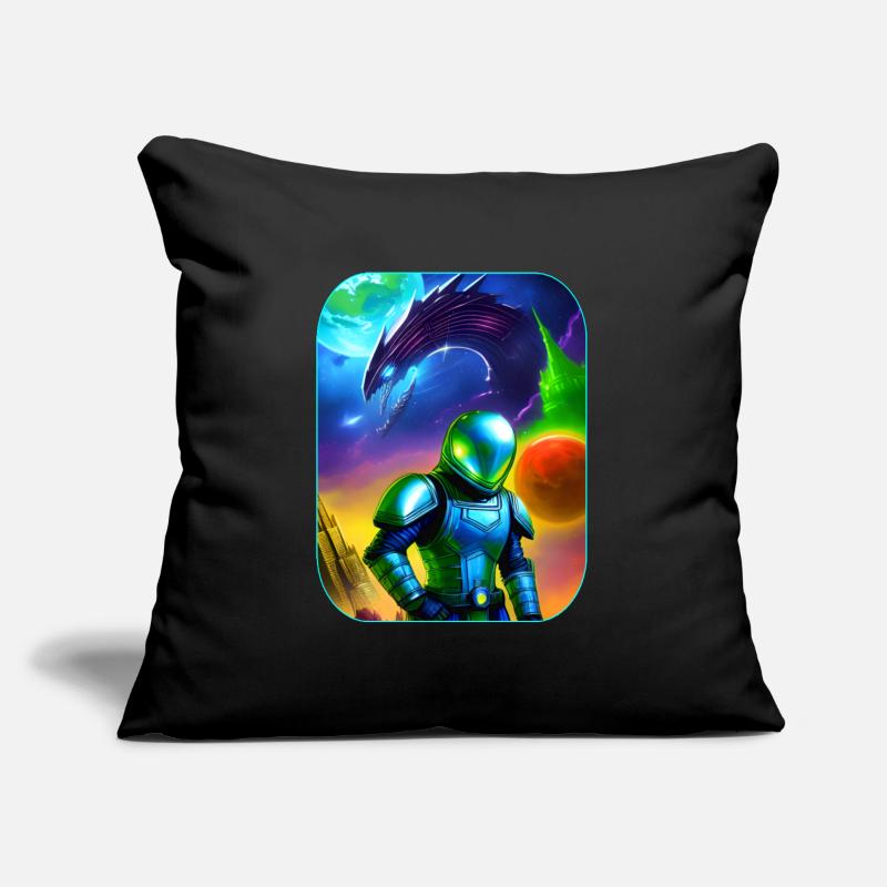 Astronaute avec un dragon extraterrestre dans l’espace Coussin et housse de 45 x 45 cm