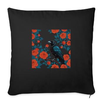 Gothic raven and red roses - Sofa pillow with filling 45cm x 45cm - black - Front