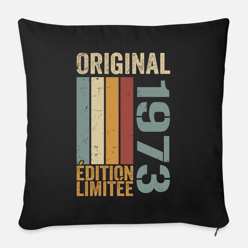 1973 | Édition Limitée cadeau d'anniversaire 1973 - Coussin et housse de 45 x 45 cm - noir