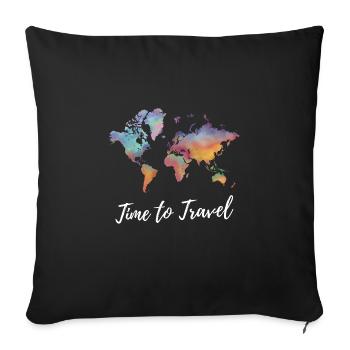 Time to Travel Fernweh Weltkarte Batik Weltreise - Sofa pillow with filling 45cm x 45cm - black - Front