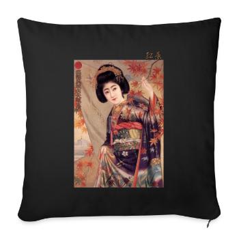 Autumn geisha and red maple leaves - Sofa pillow with filling 45cm x 45cm - black - Front