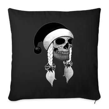 Totenkopf Frau Weihnachten Mütze Zöpfe - Sofakissen mit Füllung 45 x 45 cm - Schwarz - Vorne