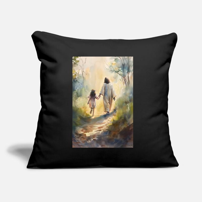 Jesus mit einem Mädchen, Kommunionsgeschenk, Sofakissen mit Füllung 45 x 45 cm