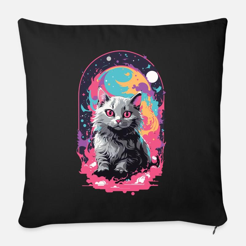 Katze Goth Pastel Psychedelisch Weirdcore Design - Sofakissen mit Füllung 45 x 45 cm - Schwarz