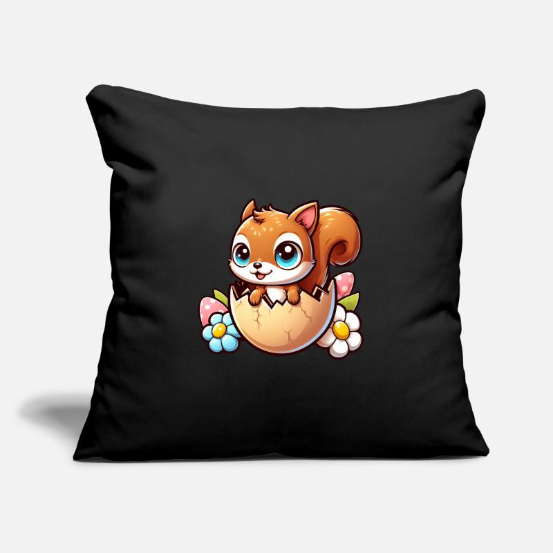 Écureuil mignon avec conception de bande dessinée d’oeuf de Pâques Coussin et housse de 45 x 45 cm