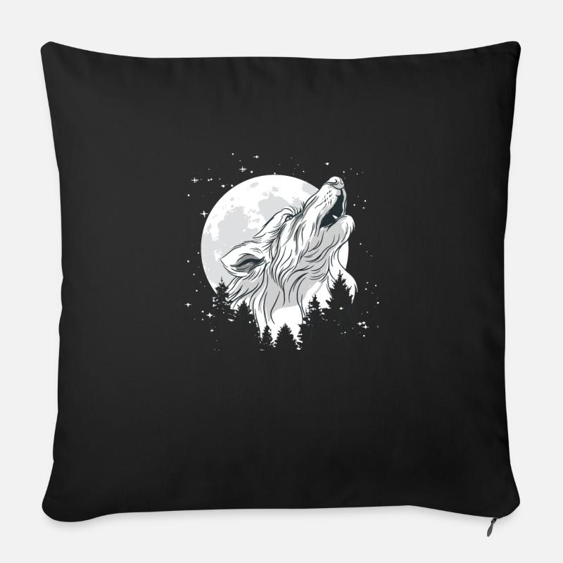 Mond mit einem Wolf - Sofakissen mit Füllung 45 x 45 cm - Schwarz