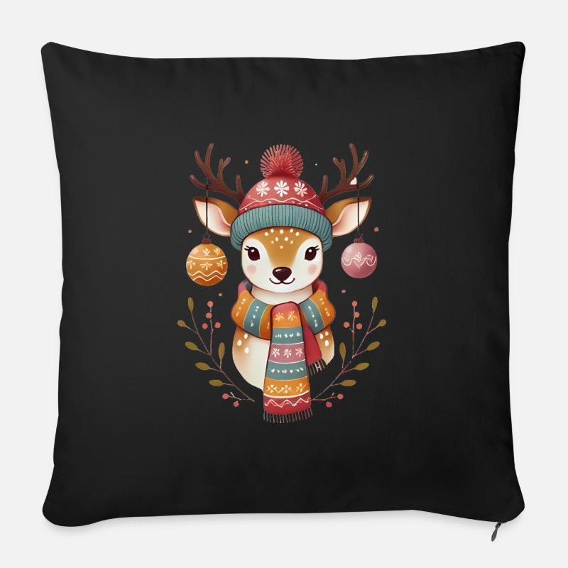 Festlicher Hirsch mit Ornamenten Schal - Sofakissen mit Füllung 45 x 45 cm - Schwarz