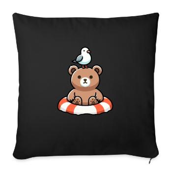Braunbär Bär Bademeister im Rettungsring mit Möwe - Sofakissen mit Füllung 45 x 45 cm - Schwarz - Vorne