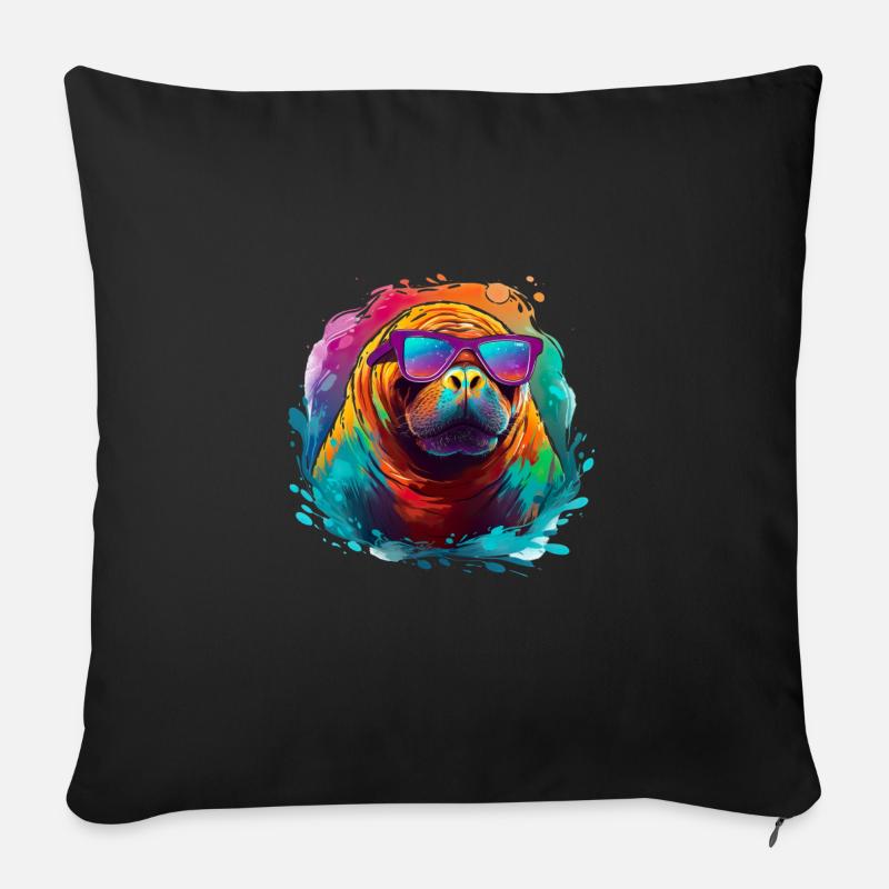 Walross mit Sonnenbrille - Sofakissen mit Füllung 45 x 45 cm - Schwarz