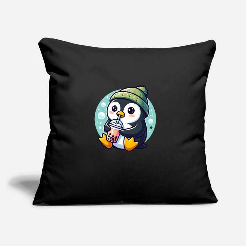 Penguin Enjoys Bubble Tea Sofa pillow with filling 45cm x 45cm