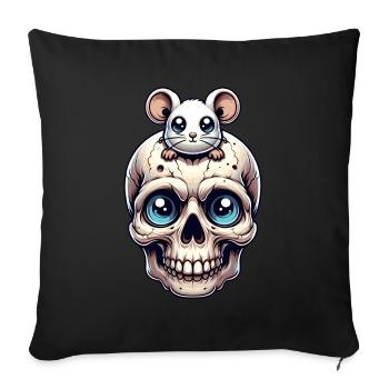 Skull mit süßer kleiner Maus auf der Stirn - Sofakissen mit Füllung 45 x 45 cm - Schwarz - Vorne