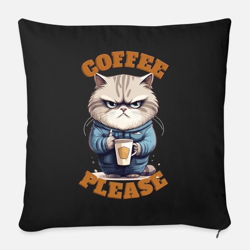 Coffee Please Cat - Sofakissen mit Füllung 45 x 45 cm - Schwarz