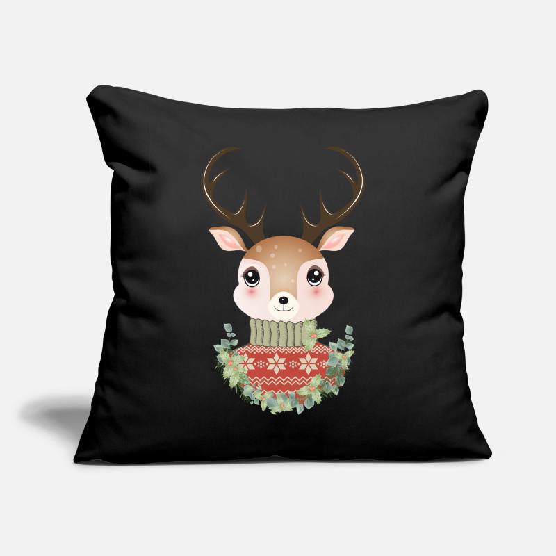 niedlicher Hirsch mit Pullover und Weihnachtskranz Sofakissen mit Füllung 45 x 45 cm