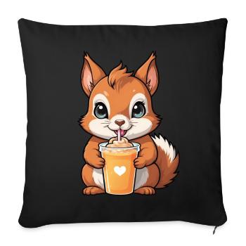 Écureuil mignon buvant un bubble tea - Coussin et housse de 45 x 45 cm - noir - Devant